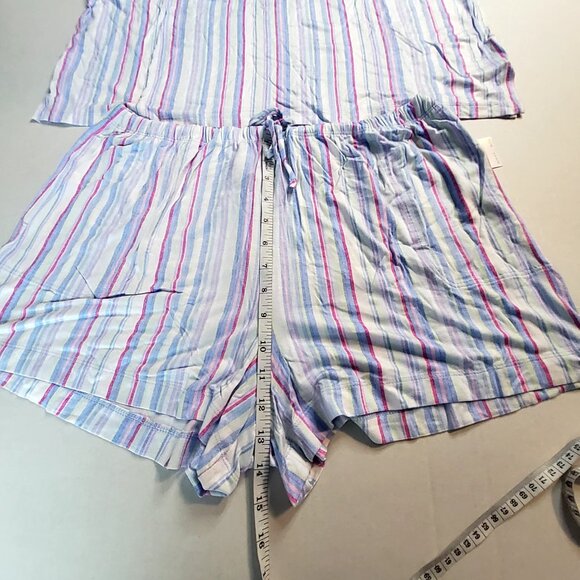 Tommy Bahama Womens Size XL Short Sleeve Cotton Pajama Set Striped Blue/Pink - Picture 16 of 16
